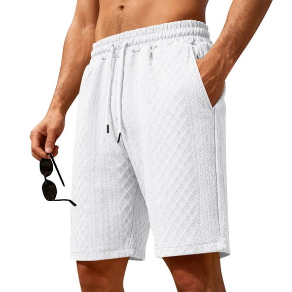 GrmtClth Men's Textured Knit Shorts Soft Casual Elastic Drawstring Loungewear with Pockets Comfortable Daily Fashion Wear Shorts White 3XL