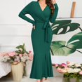 thumbnail image 4 of FcBaudy Robe à Manches Longues Col en V, Robes d'Été pour Femmes, Robes de Mode Féminine Col en V Manches Longues Robe Unie Sirène Robes Femmes Robe, 4 of 8