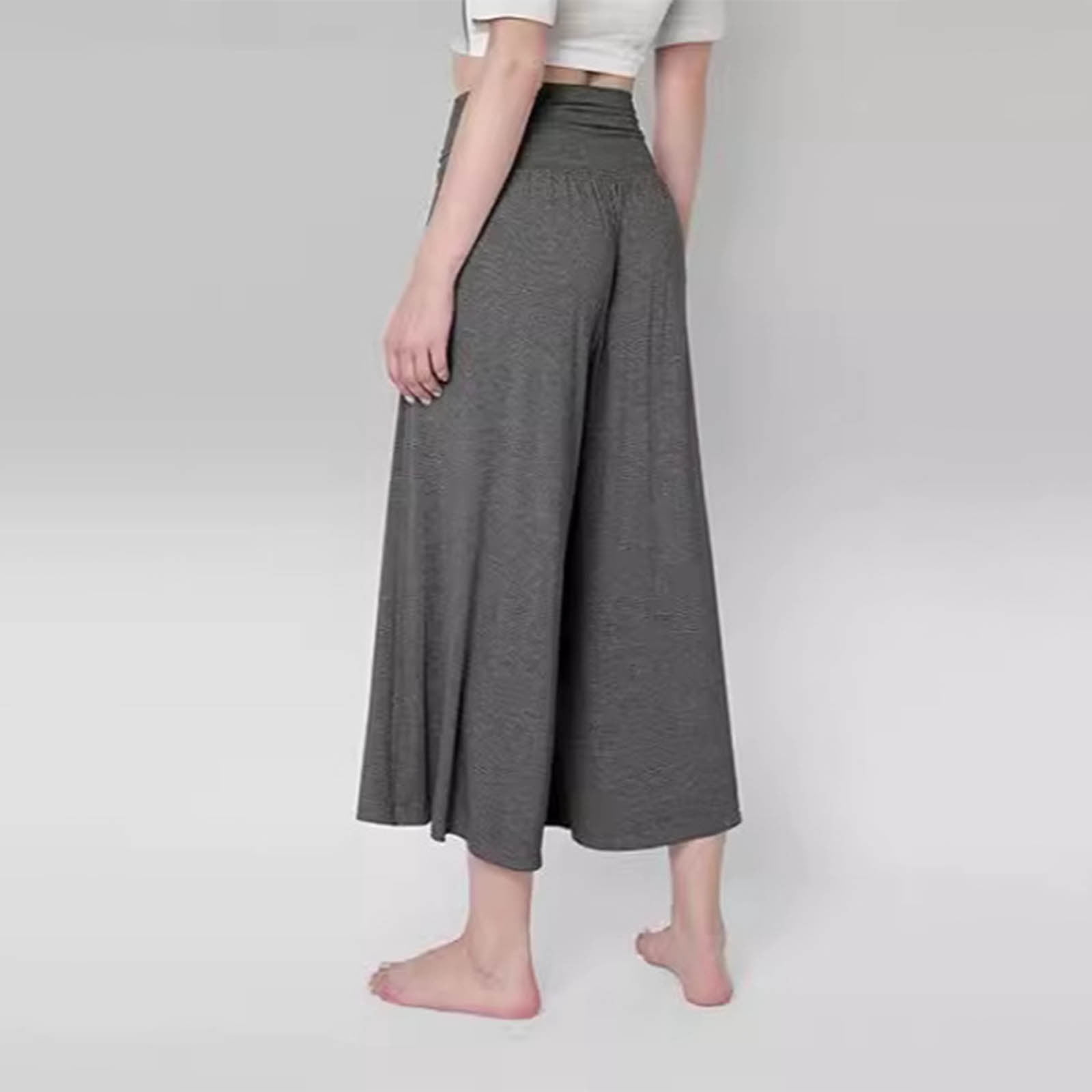 Asxite Plus Size Womens Pajama Pants Solid Soft Knit High Waist Wide Leg Cropped Breathable Bottoms