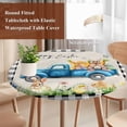 thumbnail image 4 of Black Plaid Easter Round Tablecloth, Fitted Table Cover with Elastic for 45"-54" Round Tables, Truck Spring Floral Bunny Animals Rustic Table Cloth Outdoor Indoor Dinning Party Waterproof Tablecloths, 4 of 7