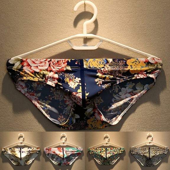 Joernso Soutong Low Waist Men Underpants Super Thin Nylon Flower Printed Classics Briefs for Sleep