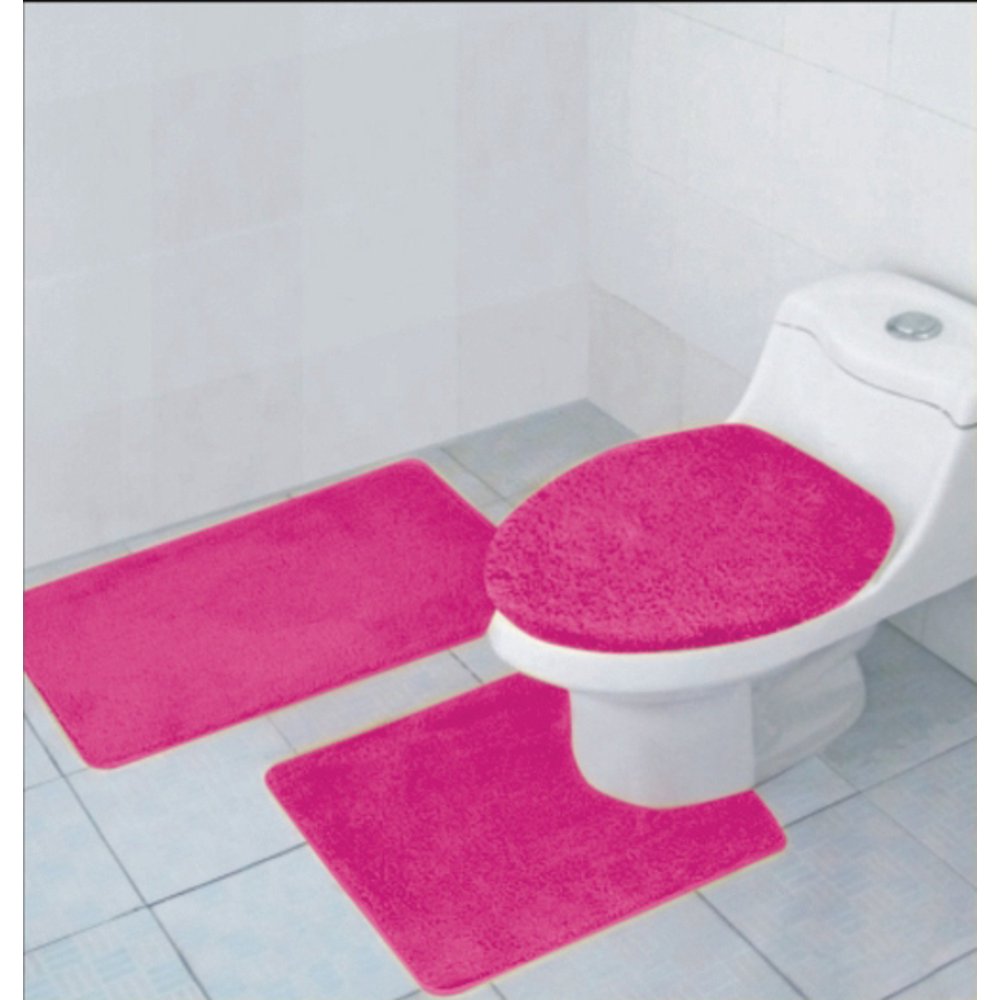 Hailey 3 Piece Bathroom Rug Set, Bath Mat, Contour Rug, Toilet Seat Lid