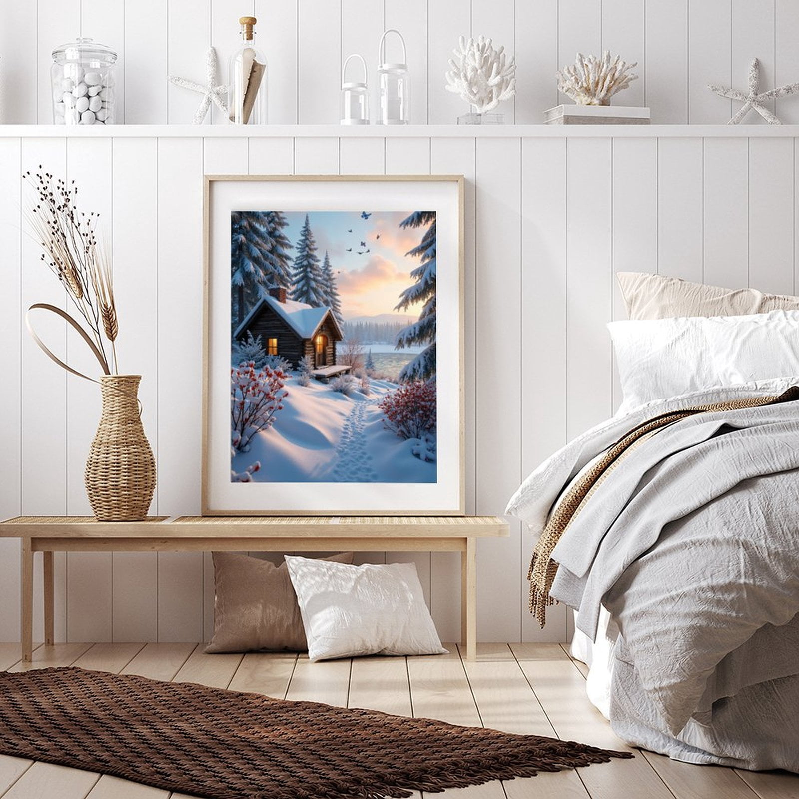 Diamond Art Kits for Adults - 5d Snowy Cabin Winter Forest Sunset Diamond Painting for Adults, Diamond Art for Adults Beginners, Diamond Painting Kits for Adults for Home Wall Decor