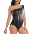thumbnail image 3 of Cauagu Monochrome Abstract Lines Print Women's Sexy One Piece Swimsuits One Shoulder Ruffle Tummy Control Bathing Suit Slimming Swimwear-Medium, 3 of 6