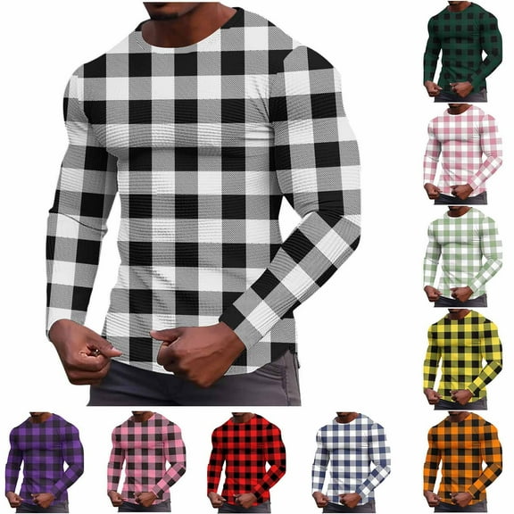 Miluxas Men's Long Sleeve Shirts Casual Crewneck Pullover T-Shirt Basic Tees Fall Tops Yellow