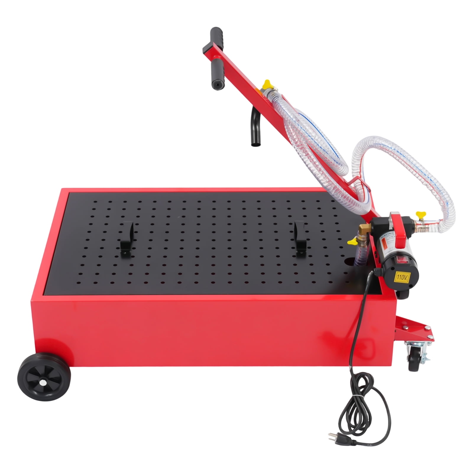 Low Profile Oil Drain Pan 20 Gal Oil Drain Pan with 110V Electric Pump, Electric Oil Drain Pan with 8Ft Long Hose, Large Capacity Oil Change Pan for Truck Cars SUVs