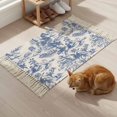 thumbnail image 5 of Area Rug with Tassels 2' x 3', Blue Chinoiserie Garden Pavilion Kitchen Runner Rug for Hallway Bedroom Throw Rugs, Asian Scenic Hill Boat Plant Soft Door Mat for Bathroom Entrance Living Room, 5 of 9