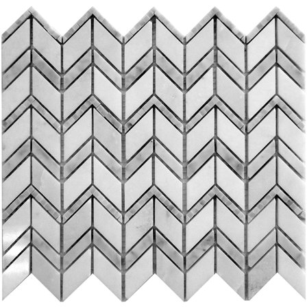 5 pack 10.5 in. x 11.8 in. Chevron Polished Bianco Carrara, Eastern White marble Mosaic Tile (4.30 sq. ft./Case)