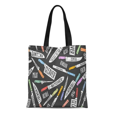 SIDONKU Canvas Bag Resuable Tote Grocery Shopping Bags of Meat Fish Cutting Knives Creative Graphic Pattern Tote