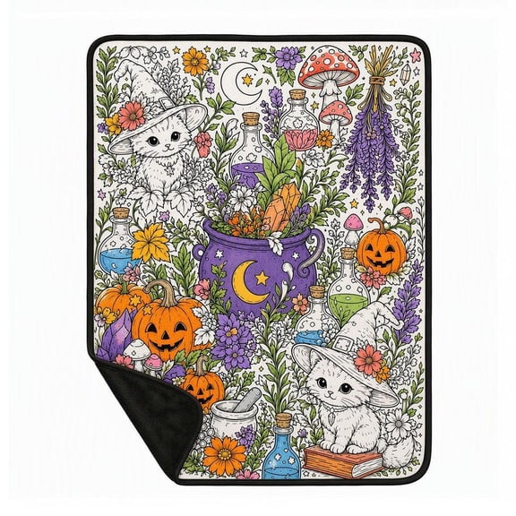 Halloween DIY Coloring Blanket, 59 x 51 in Velvet Plush Doodle Throw for Sofa Bed, Magic Cauldron