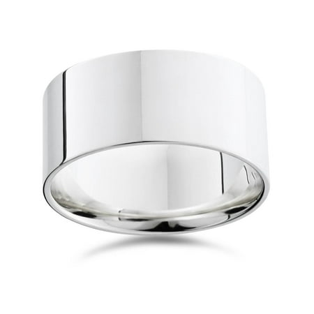 High Polished 10MM Flat Mens Wedding Band Ring Solid 10K White Gold