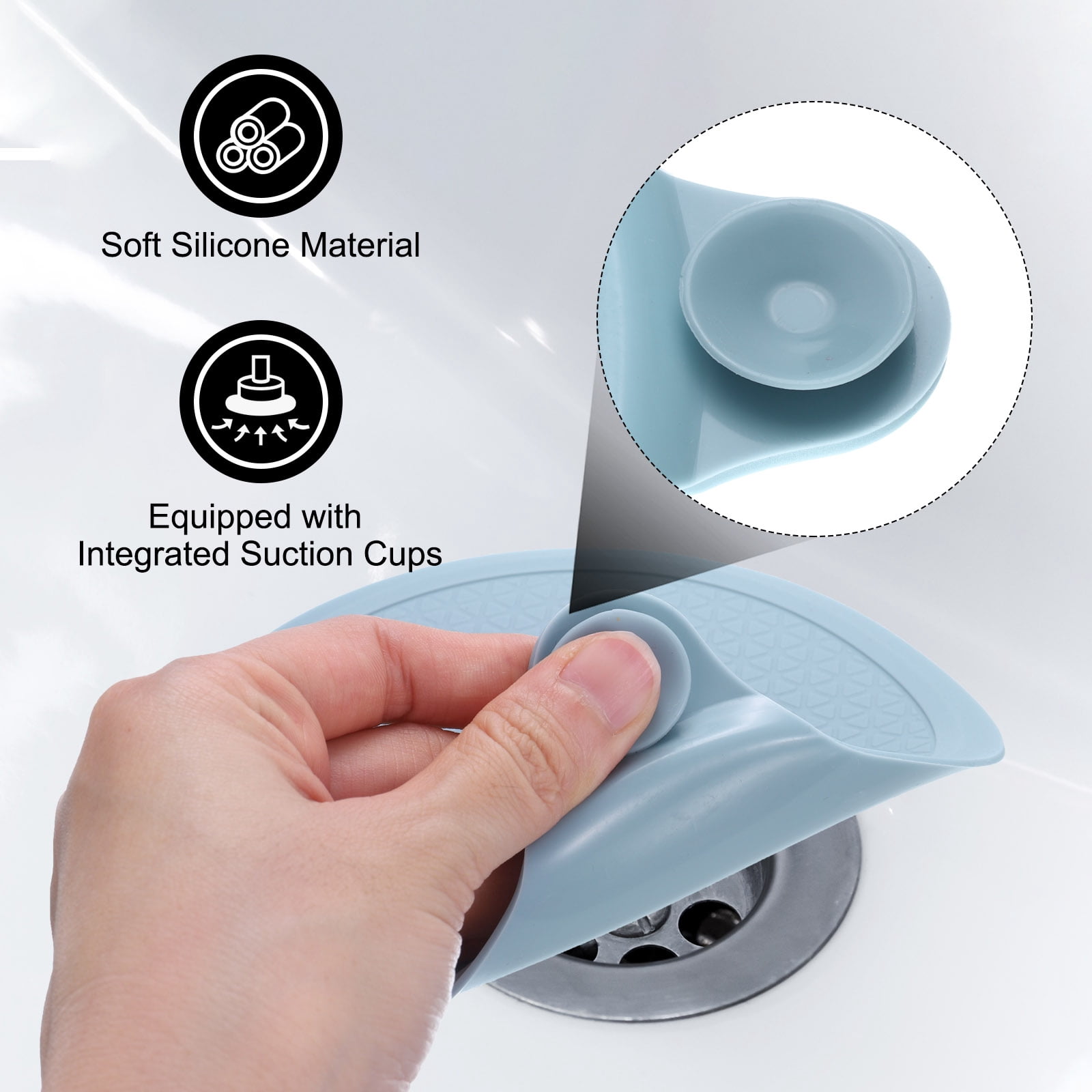 Unique Bargains Silicone Tub Stopper Kitchen Bathtub Drain Cover Plug 5.9" Blue 3Pcs