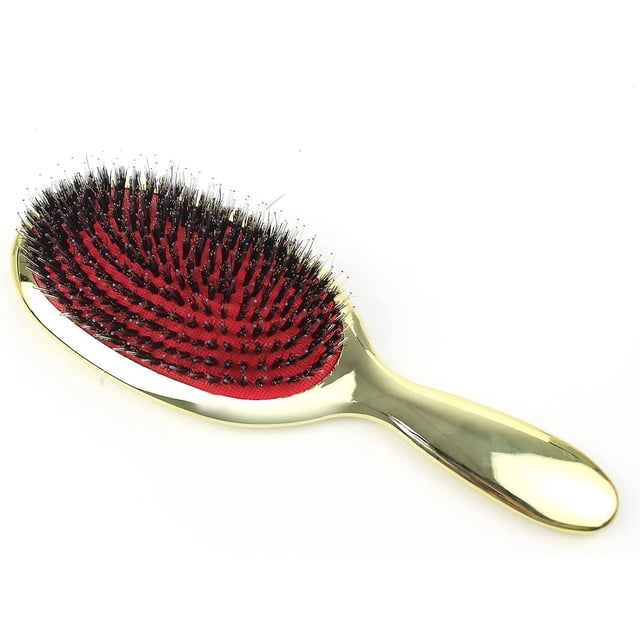 Cepillo para extensiones de cabello, masajeador, profesional, desenredante, cerdas naturales, cojín, cepillo de nailon, peine ovalado, antiestático, Beauty Works, dorado, 1 unidad