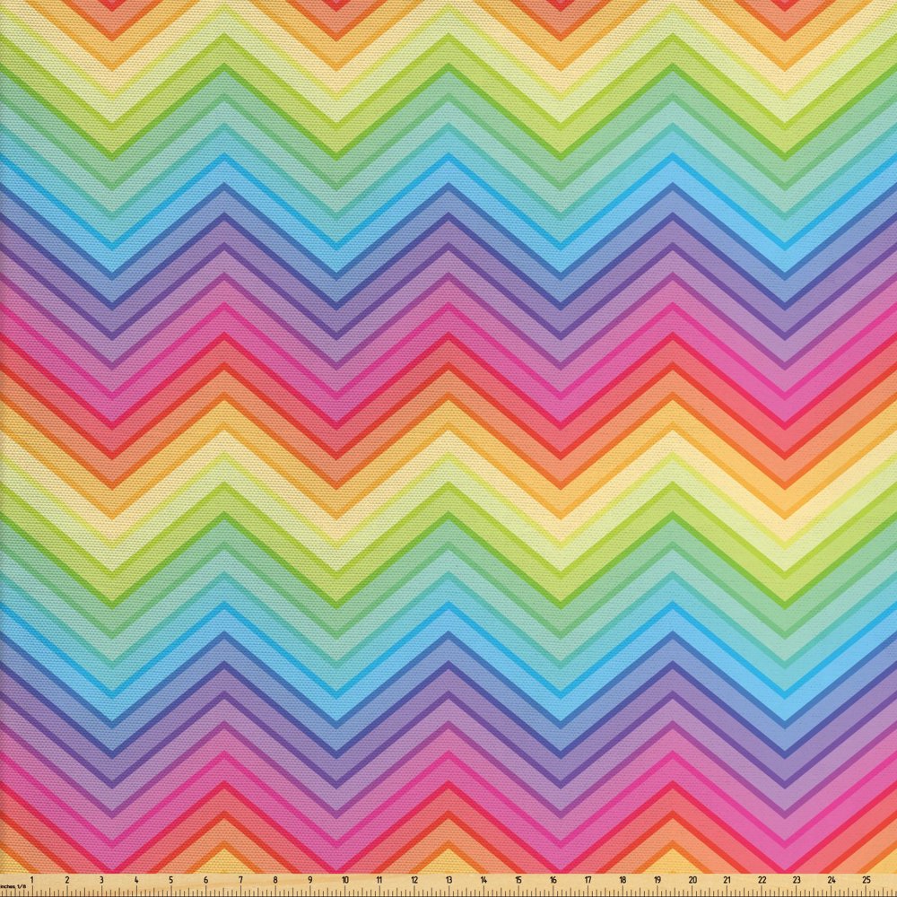Rainbow Fabric by The Yard, Colorful Zig Zag Chevron Pattern Geometric