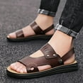 thumbnail image 2 of Men's Open Toe Slip on Sandals, Spring Summer and Autumn, Outdoor Anti-Skid Beach Sandals with Microfiber Leather Uppers for Outdoor Walking-39 Shoes for Men Boys, 2 of 8