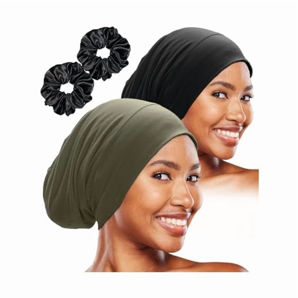 wonima11 Sleep Cap Bonnet for Sleeping Black Women, Adjustable Cooling Ice Silk Lined Bonnet for Curly Braids Hair Cover Beanie Hat