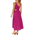 thumbnail image 5 of Women's Long A-line Dress, Summer Sleeveless One-shoulder Smocked Solid Color Cutout One-piece, 5 of 6