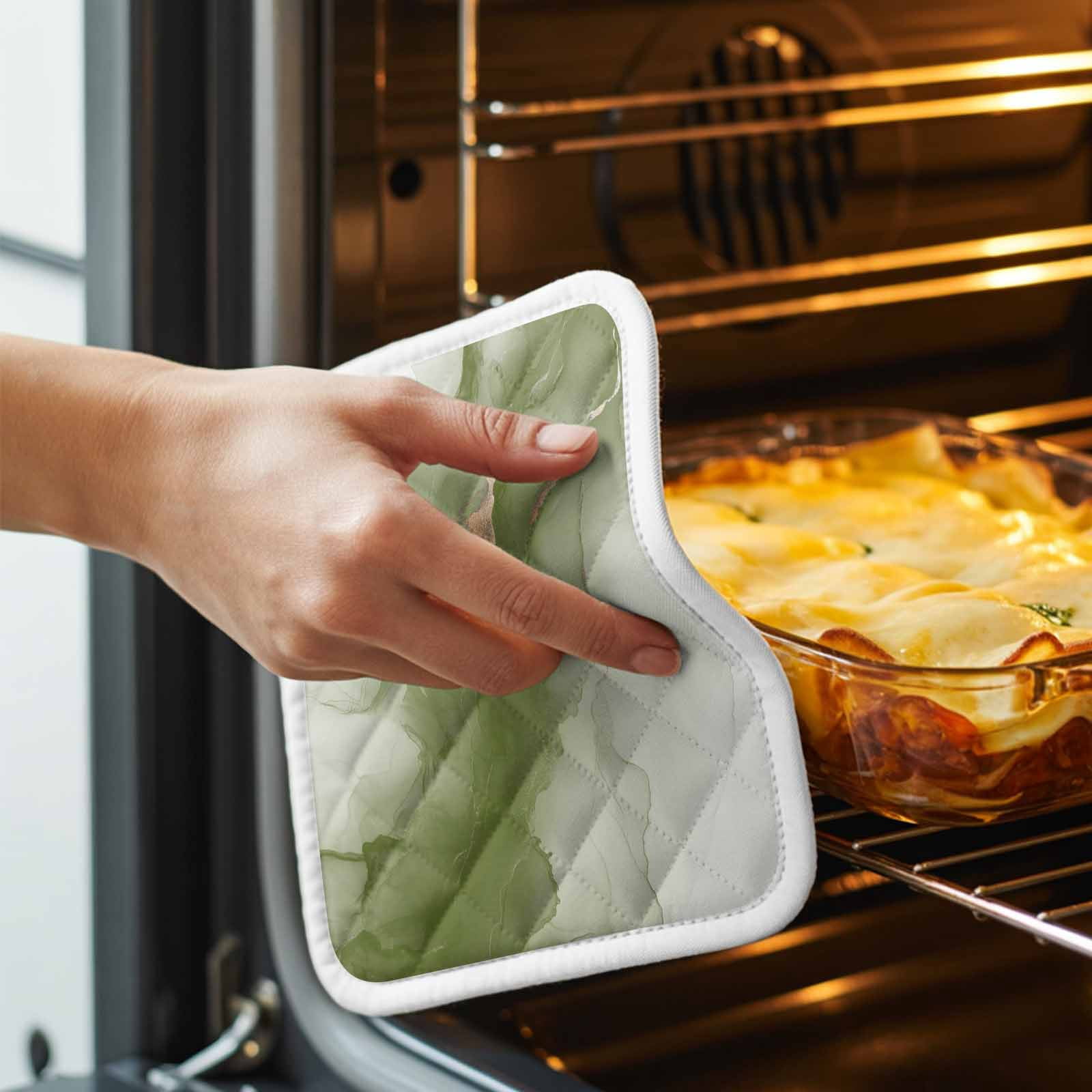 Sage Green Marble Pot Holders for Kitchen Heatproof Potholder, 3 Pack Modern Ombre Abstract Ink Painting Art Hot Pads Multipurpose Oven Pads Cloth Potholders Trivet for Cooking Baking