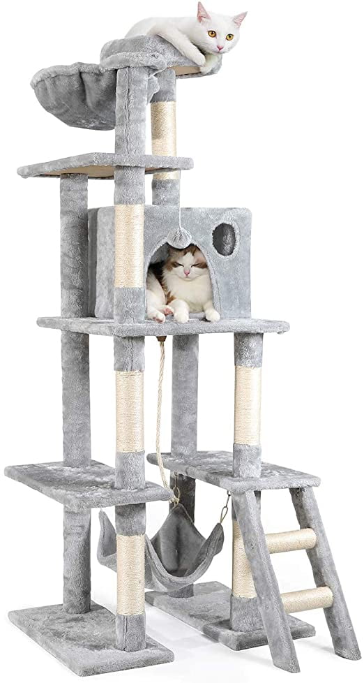 Cat Activity Centre Large Cat Tree for Large Cats Kittens Hammock Basket 170cm Tall Cat Tree Tower,Multi Level Cat Climbing Tower with Scratching Posts,Condos Beige