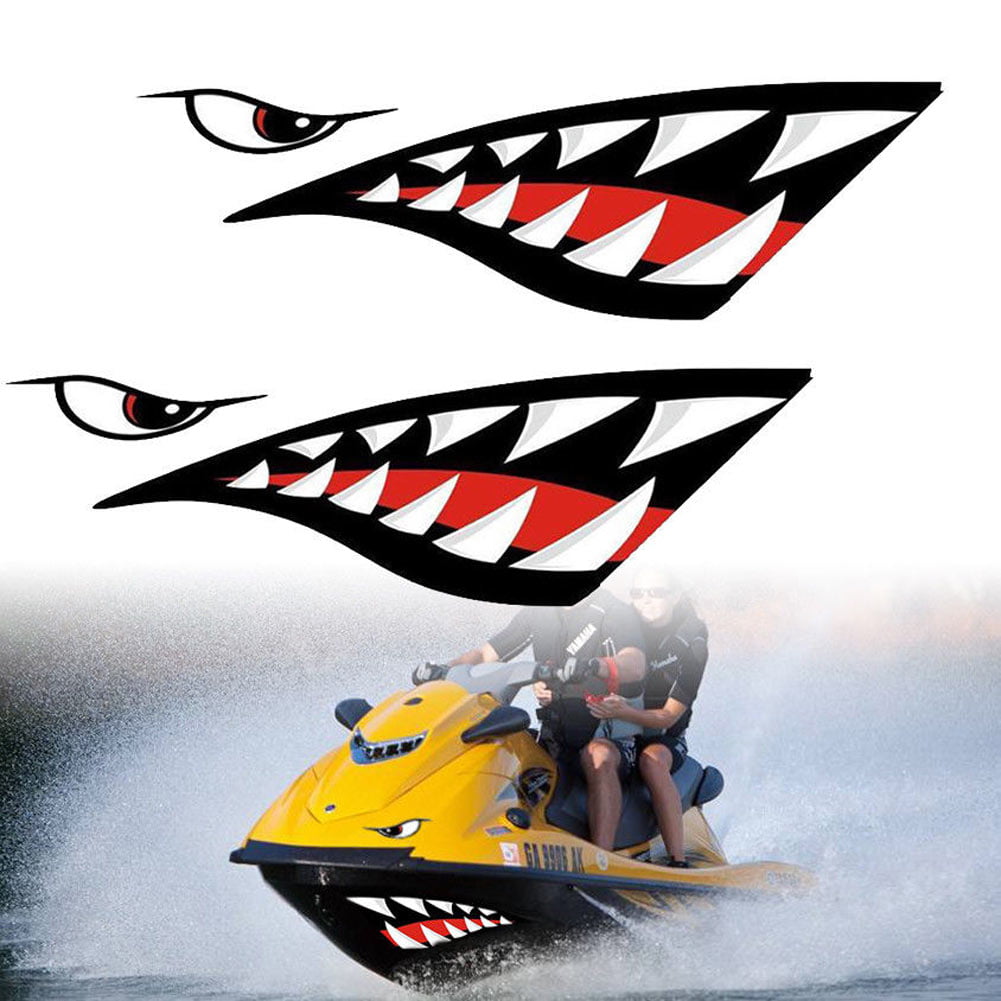 Shark Teeth Mouth PET Decal Stickers For Kayak Canoe Boat Left+Right 1 Pair 