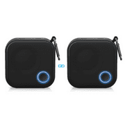 Brookstone Big Blue Go Compact Wireless Bluetooth Speaker, Dustproof, IPX7 Water Resistant, Indoor/Outdoor, Deep Bass, 10HR Play-Time, Touch-and-Link, Portable Carabiner Clip, Built-in Mic, 2 Pack