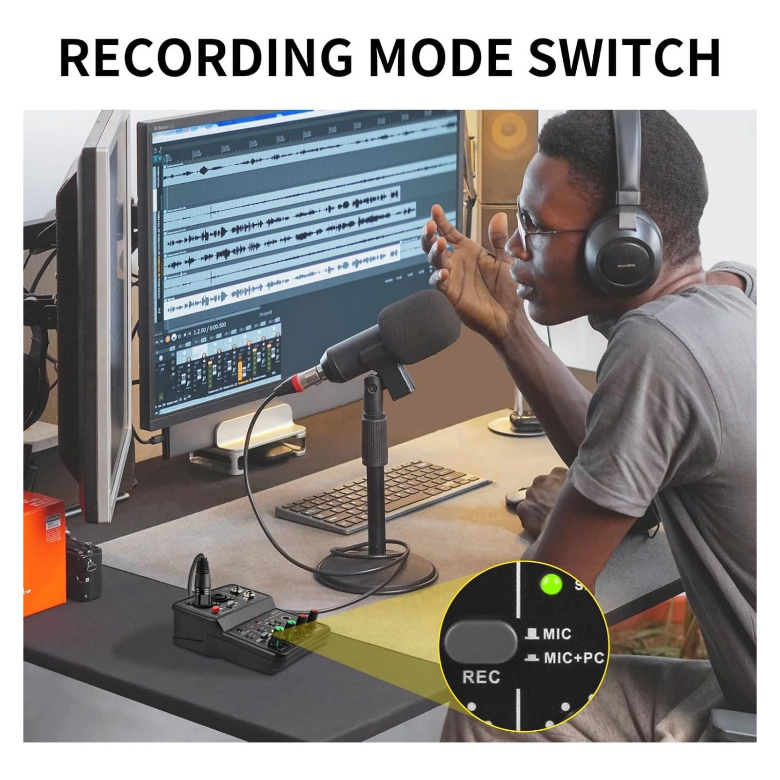 NATEFEMIN 16-Bit 48kHz USB Sound Mixing Console 2 Channel Portable Audio Interface for Music and Karaoke