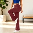 thumbnail image 5 of Mifsaly Yoga Pants for Women High Waisted Flare Leggings Soft Stretchy Workout Activewear with Pockets Wine,M, 5 of 8