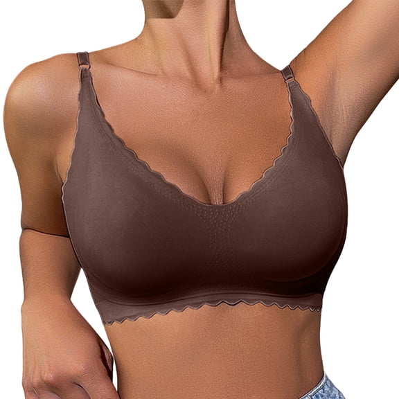 Fsqjgq Sports Bras for Women Plus Size Comfortable Ruffles Bralettes Sleep Underwear Yoga Fitness Tank Tops Adjustable Wireless Push Up Bras BW1