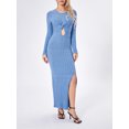 thumbnail image 3 of SUNSIOM Robe en Tricot pour Femme Automne Hiver Couleur Unie Manches Longues Côtelée Nœud Torsadé Ajourée Robe de Soirée, 3 of 8