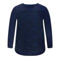 thumbnail image 5 of Women Loose Eye-catching Nature Reverse Solid Color Long Sleeve Cotton linen Blouse(Navy,XXL), 5 of 5