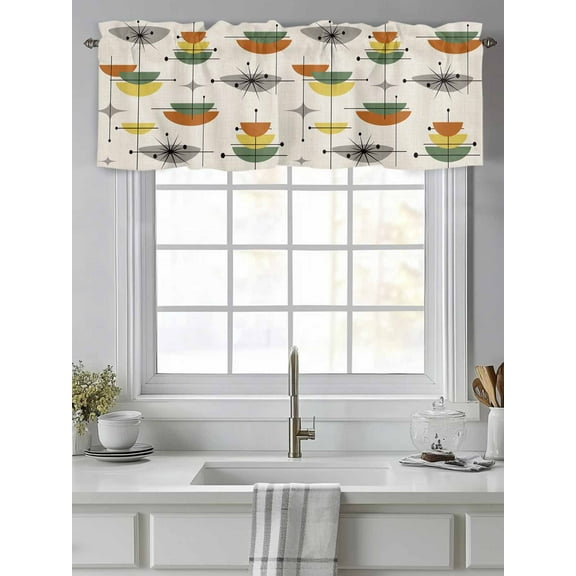 Mid Century Color Block Valances for Windows,Kitchen Valance Rod Pocket Short Curtain,Abstract Geometric Retro Linen Valance Curtain Window Valances for Bedroom Living Room 54"x18"