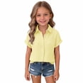 thumbnail image 3 of Dwellite Girls Button Down Shirts Summer Short Sleeve Dress Shirts School Uniform Blouse 3-15 Years Yellow 110, 3 of 7
