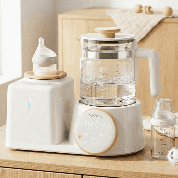YunBaby 2-in-1 Baby Bottle Warmer & Formula Maker with Electric Kettle, Automatic Rotating Bottle Shaker, Fast Heating Water Warmer with Temperature Control for Formula, Breastmilk & Night Feeding