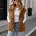 thumbnail image 6 of Cmfcve Womens Plus Size Winter Hooded Quilted Faux Suede Vest Full Zip Sleeveless Jacket Casual Warm Padded Outerwear, 6 of 8