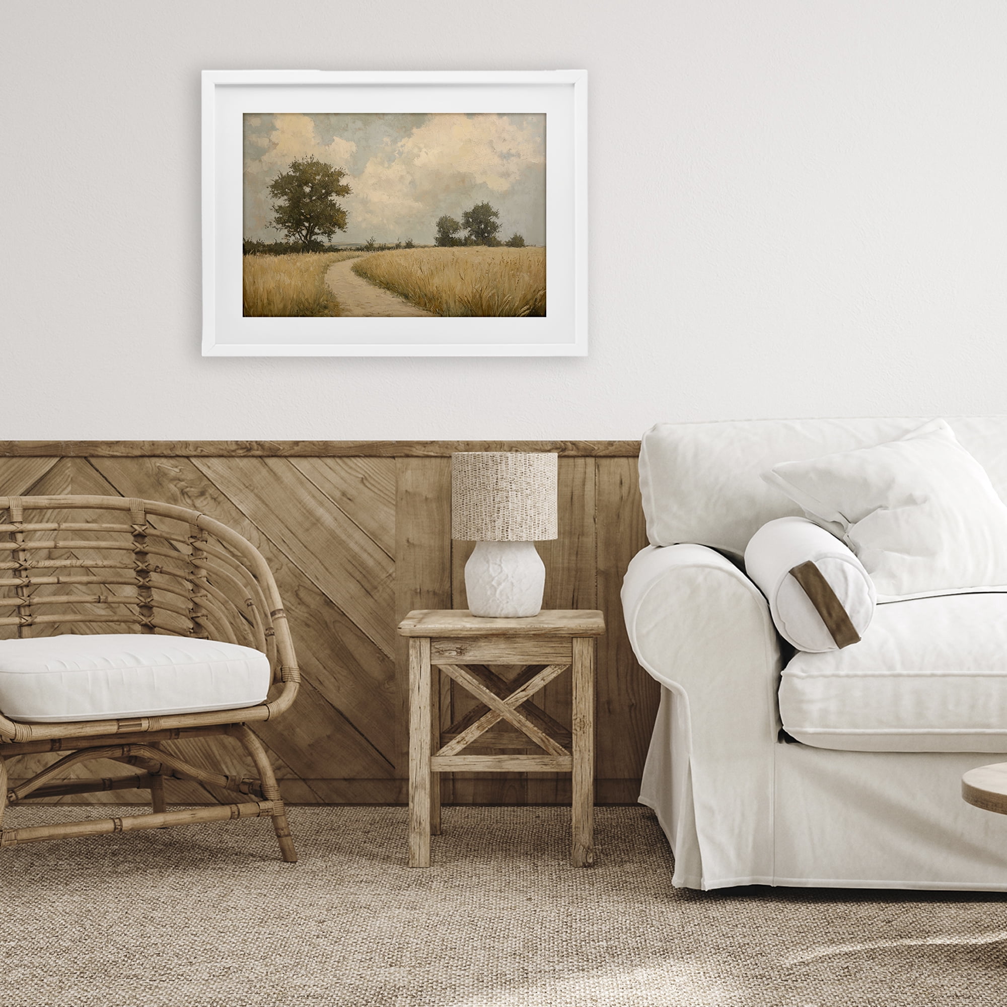 Stupell Industries Soft Field of Wheat White Framed Print Under Glass, design by Petal Prints Design