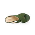 thumbnail image 4 of BLISSFUL STEP Women's Shoes Wedge Open Toe Crisscross Straps Linen Platform Sandals Dark Green 10, 4 of 7