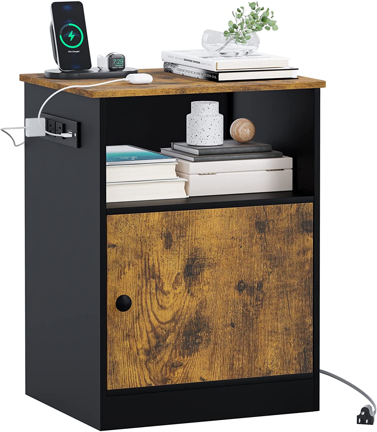 EPHEX Nightstand with Charging Station USB Port, Bedside Table for