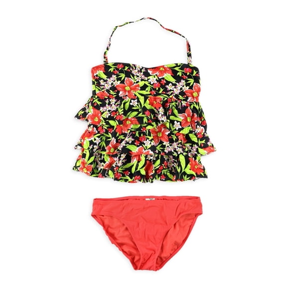 Island Escape Mujeres Tiered Shaper Pant 2 Piece Bandini, Rojo, 10