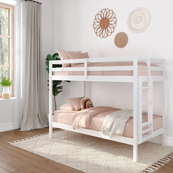 Now Furniture Wooden Twin over Twin Bunk Bed for Kids, White