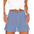 thumbnail image 1 of Pantalones cortos de verano para mujer Cintura alta Dobladillo laminado Hebillas Cierre Pantalones cortos casuales con bolsillos laterales Azul claro XL, 1 of 2