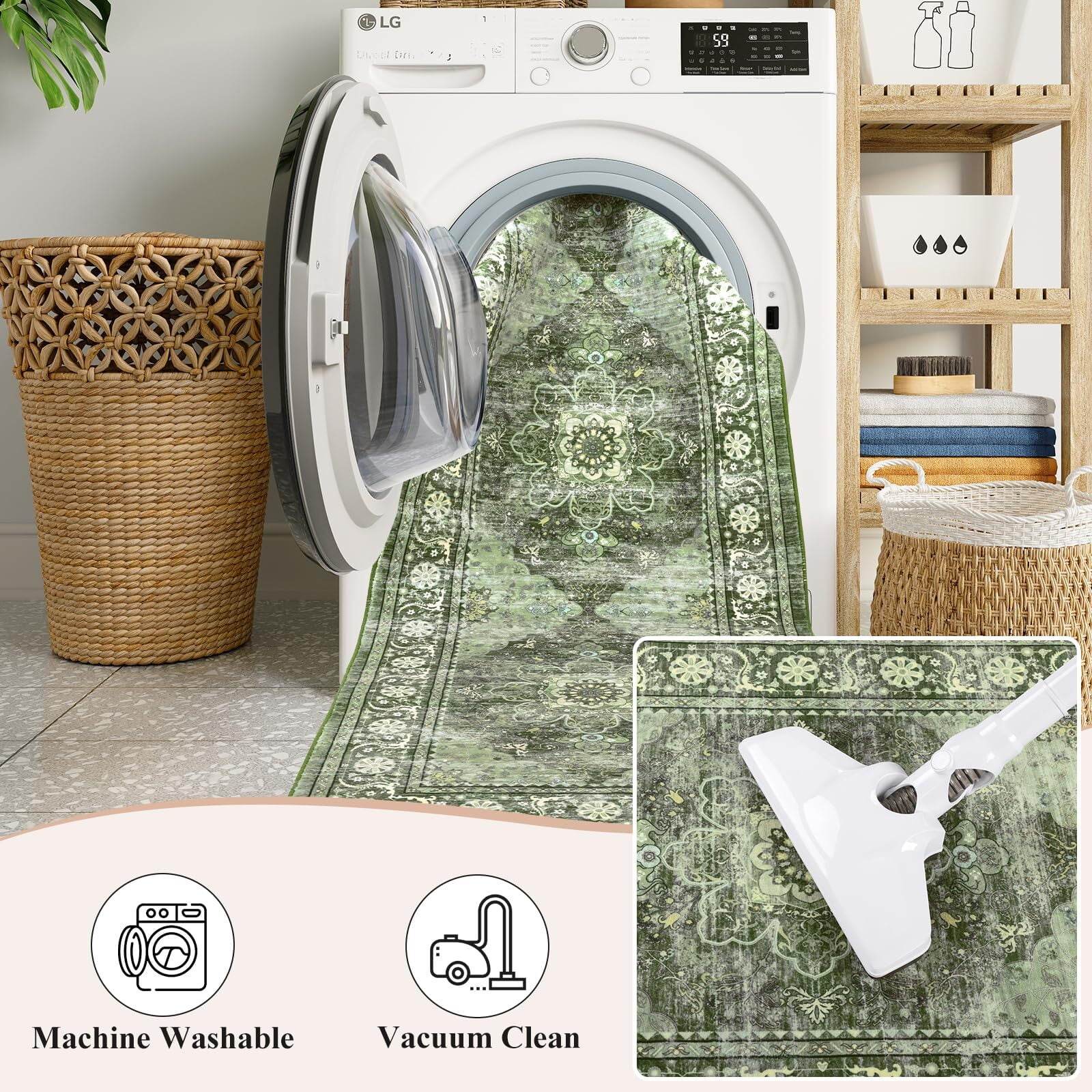 Findosom 2'x6' Runner Rugs for Hallway Machine Washable Runners Rug,Vintage Runner Rug Non Slip Kitchen Runner Rug Medallion Carpet Runner for Bedroom Laundry Entrance,Green