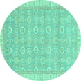 thumbnail image 1 of Ahgly Company Machine Washable Indoor Round Abstract Turquoise Blue Modern Area Rugs, 5' Round, 1 of 4