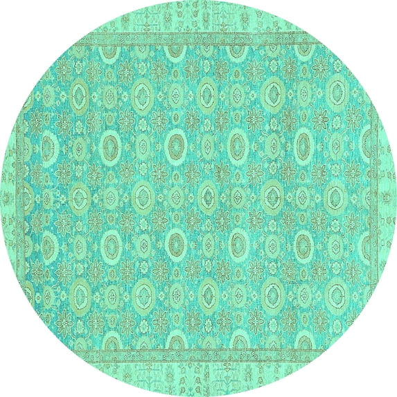 Ahgly Company Machine Washable Indoor Round Abstract Turquoise Blue Modern Area Rugs, 5' Round