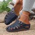 thumbnail image 3 of Rokment Womens Orthopedic Wedges Clogs Fisherman Sandals Boho Beach Vintage Buckles Leather Closed Toe Arch Support Platform Walking Mules Gladiator Backless Slip on Slides Summer Blue Size 9, 3 of 7
