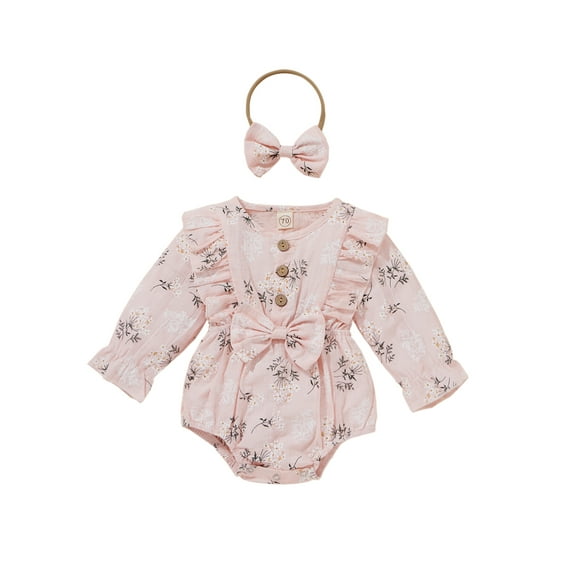 Bagilaanoe Newborn Baby Girl Rompers Floral Print Long Sleeve Bodysuit   Hairband 6M 9M 12M 18M Infant One Piece Jumpsuit