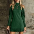 thumbnail image 5 of SAWOBUUN Womens Western Cowgirl Fringe Mini Dress Cold Shoulder Long Sleeve Faux Suede Tassel Bodycon Dress, 5 of 7