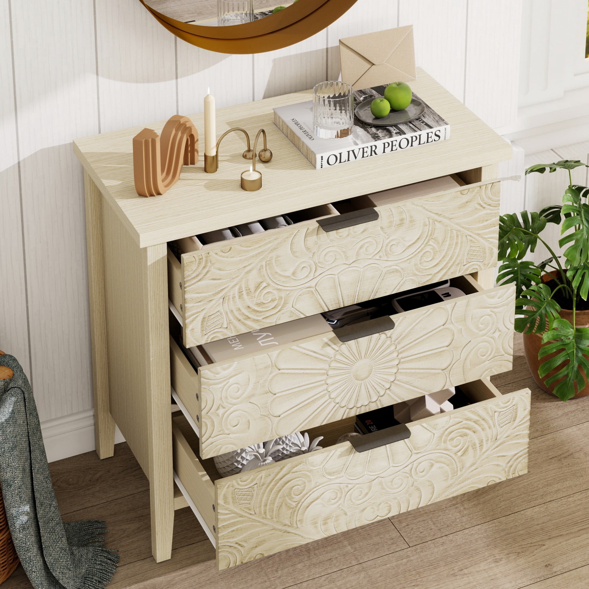 Gewnee 3 Drawer Cabinet, American Furniture, Suitable for Bedroom, Living Room, Study
