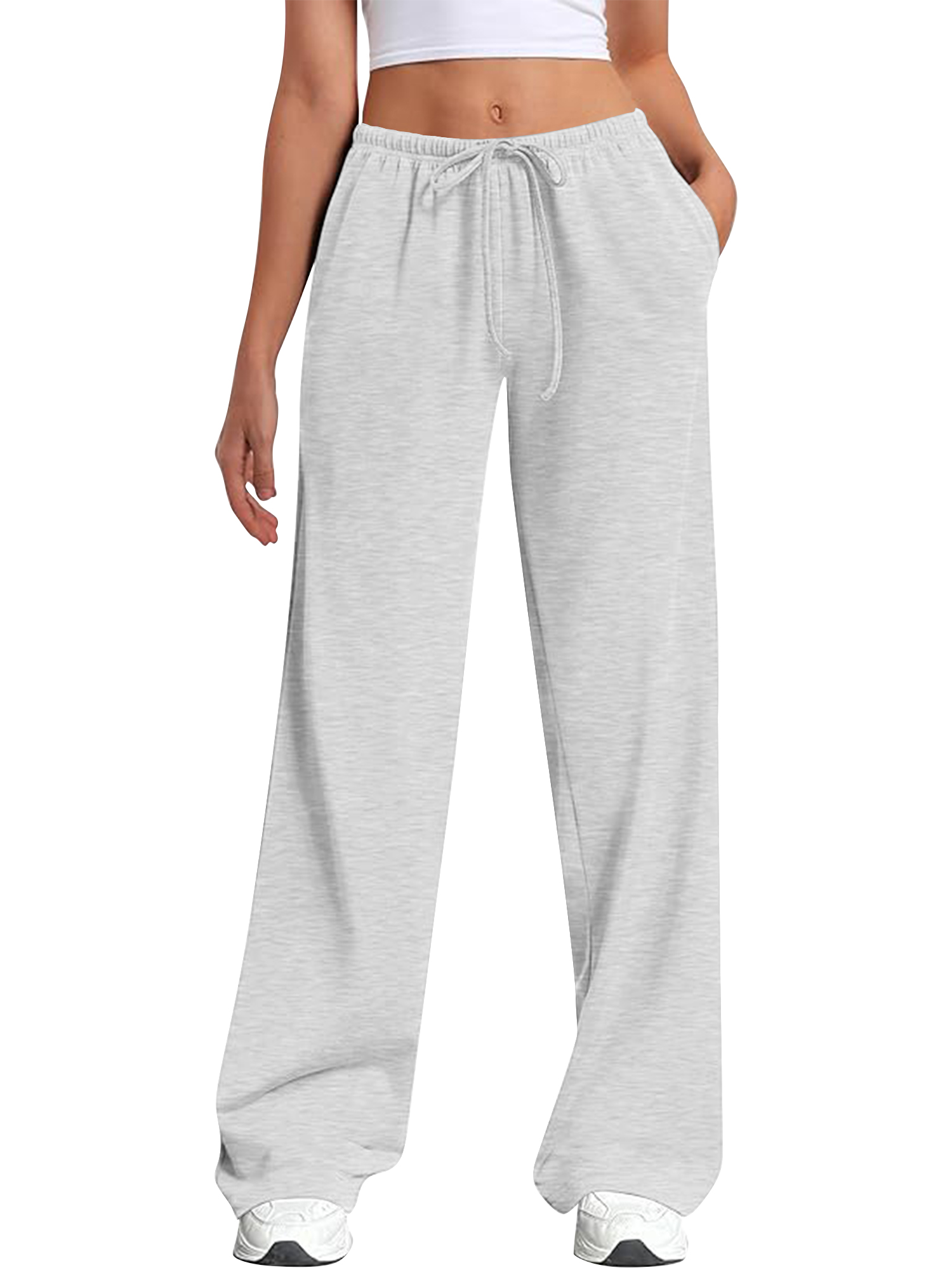 TEMOFON Women's Straight Leg Low rise Sweat Pants Wide Leg Sweatpants Drawstring Elastic Low Waist Pants with Pockets