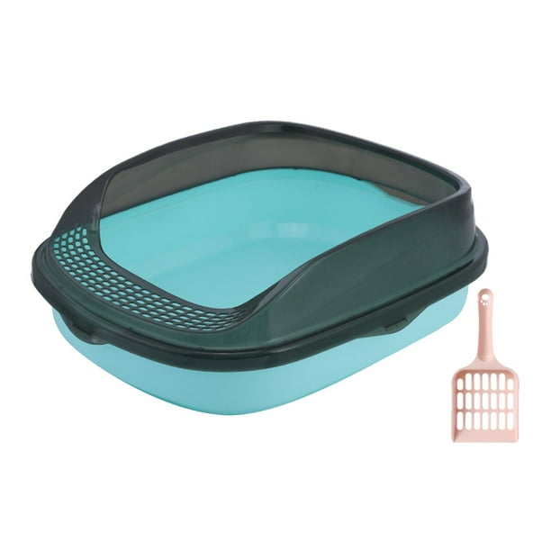 Caja de arena para gatos, orinal abierto para gatitos, inodoro de lados altos, arena para mascotas con parte superior abierta azul claro grande