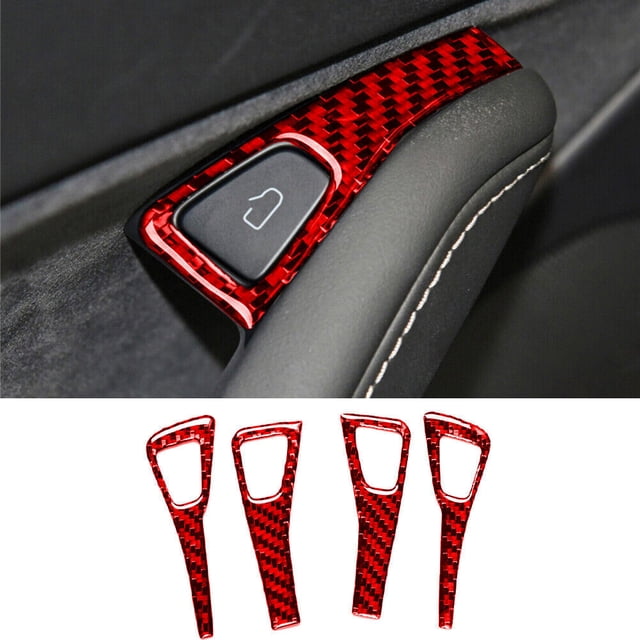 Real Bright Soft Car Interior Carbon Fiber Sticker Decoration4Pcs Red Carbon Fiber Window Lift Switch Button Cover For Tesla Model 3/YAuto Car Protection Interior Accessories